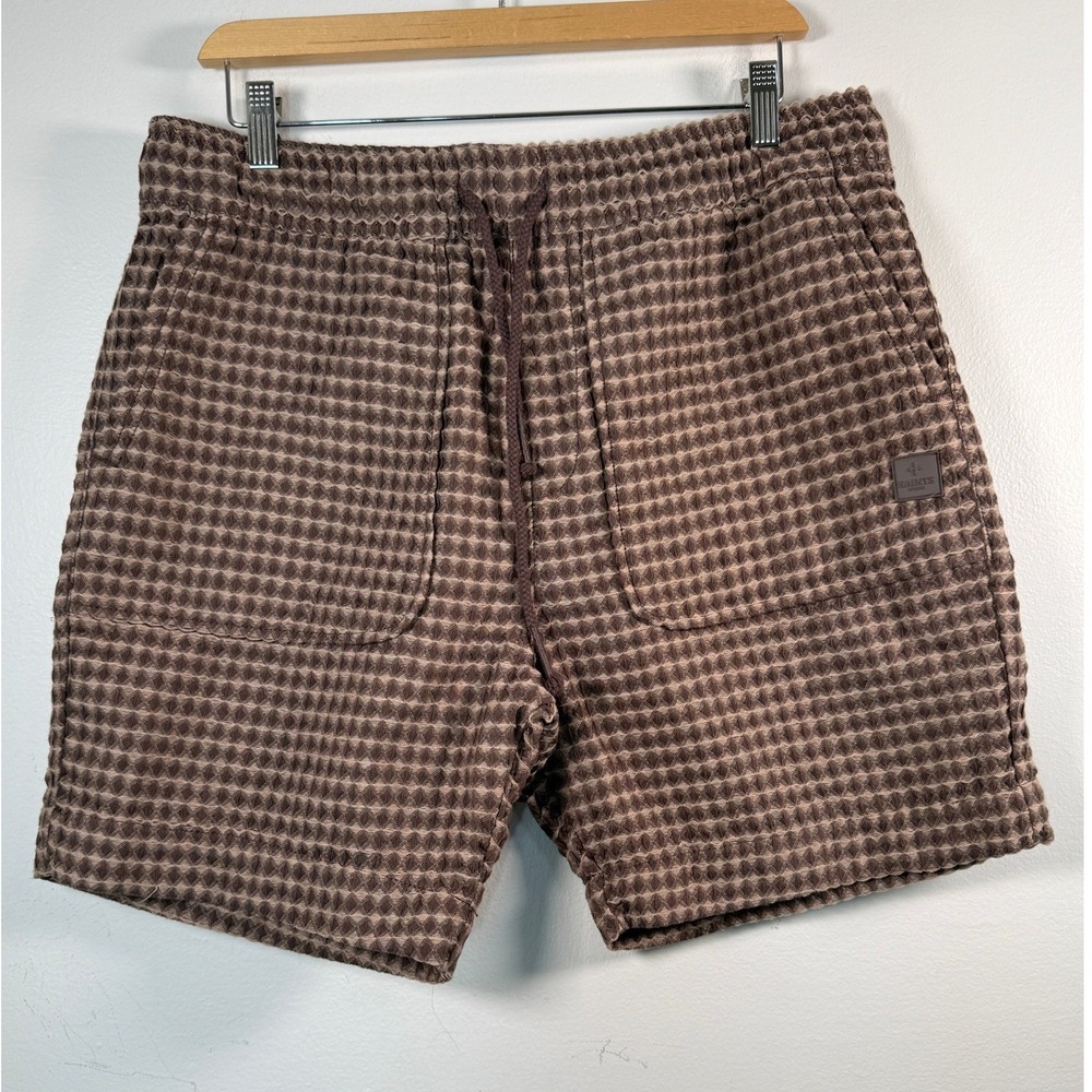 Saints Studio Gingham Drawstring Shorts Mens L Textured Weave Brown Streetwear